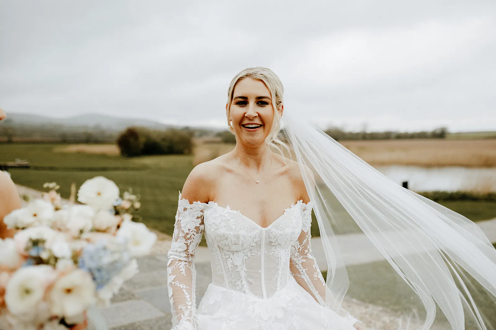 Quantock Lakes Wedding Venue bridal portrait veil