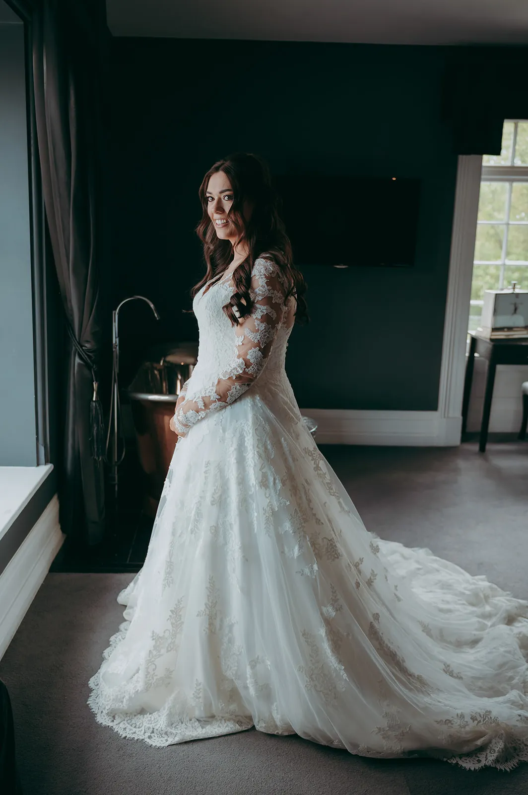 Swynford Manor bride full length portrait
