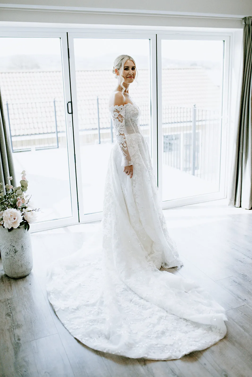 Quantock Lakes Wedding Venue bride full length portrait