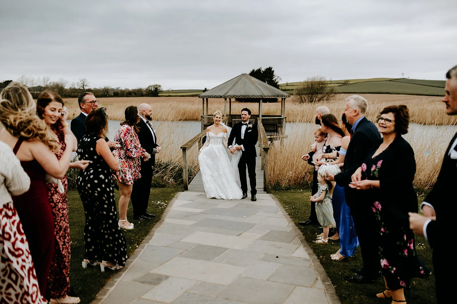 Quantock Lakes Wedding Venue confetti exit wide shot